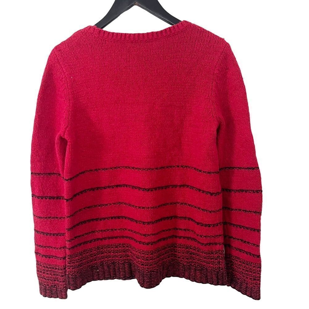 J.Jill Red Black Striped Wool Cotton Blend Knit Sweater Size S - Picture 3 of 8